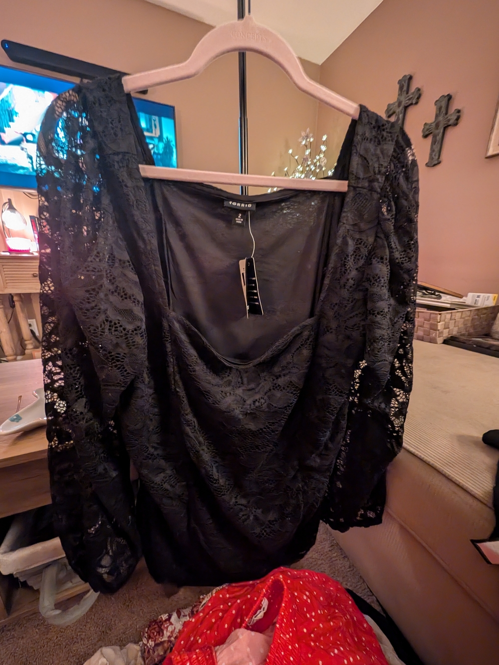 Torrid Lace Sweetheart Long Sleeve Top Floral Black 2X NWT